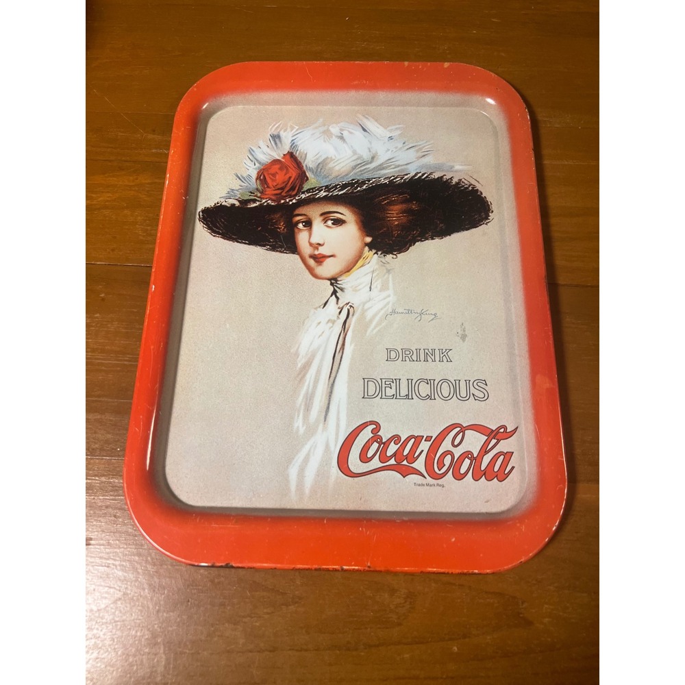 Vintage 1970‎ Coca-Cola Metal Serving Tray Hamilton King Girl Red Tin 13x10